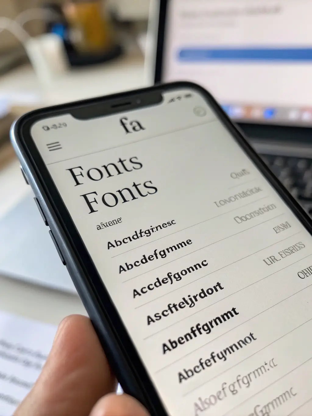 Close-up shot of the Koho App interface, showcasing the font selection tool with a variety of modern and classic fonts displayed.