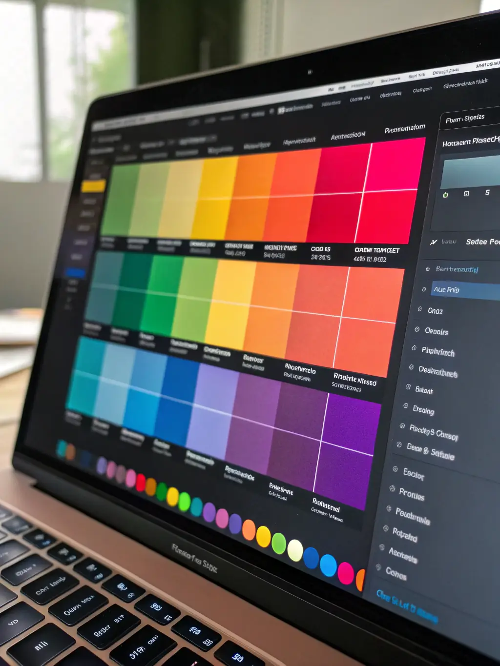 Screenshot of the Koho App color palette tool, displaying a wide range of color options and a color picker for custom colors.