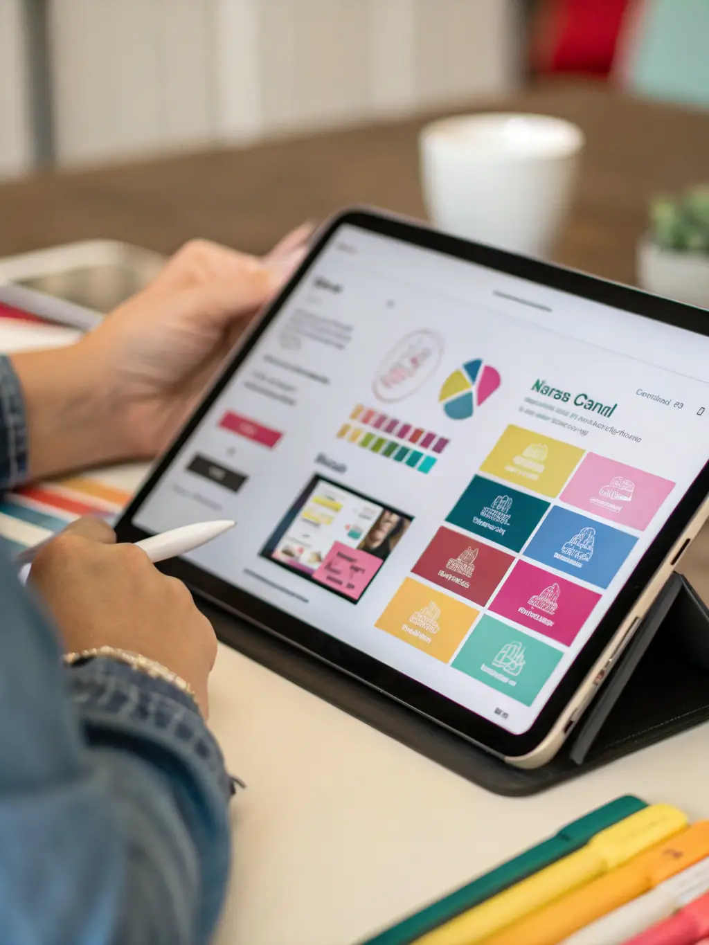 Image of the Koho App interface, highlighting the drag-and-drop functionality for adding logos and other graphics to a business card template.
